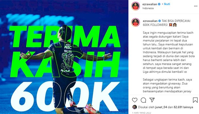 Tembus 600 Ribu Followers, Ezra Walian Bagi-bagi Jersey Persib Gratis, Ini Syaratnya